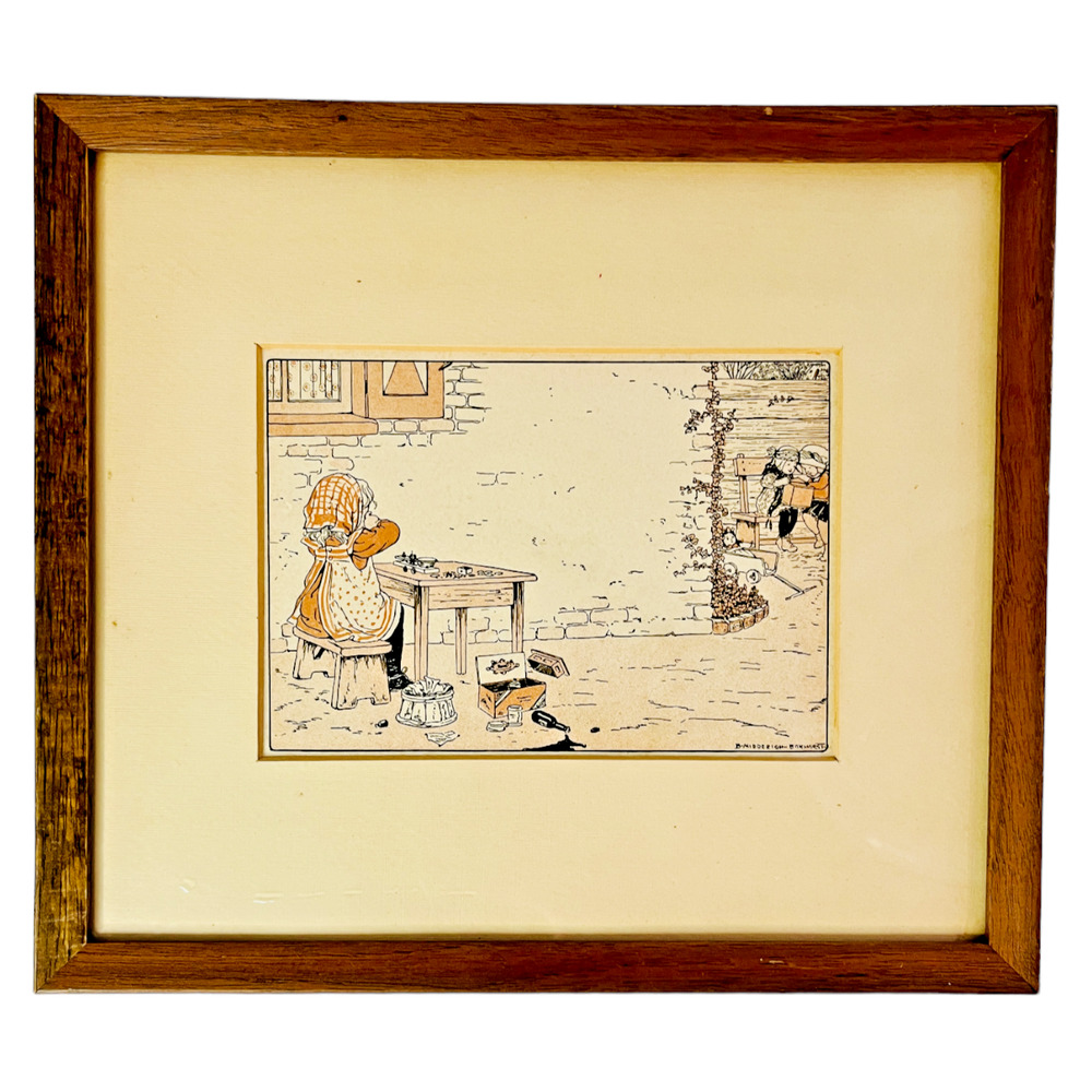Framed Vintage Illustration 1910 Dutch Children's Book B Midderigh Bokhorst 10x9